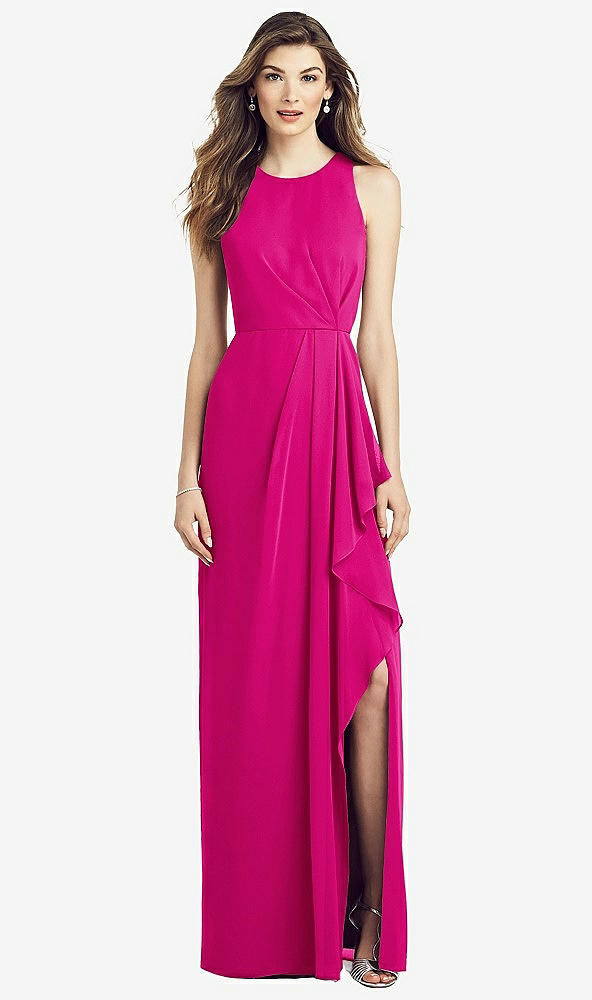 Front View - Think Pink Sleeveless Chiffon Dress with Draped Front Slit