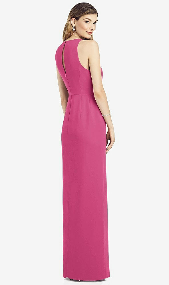 Back View - Tea Rose Sleeveless Chiffon Dress with Draped Front Slit