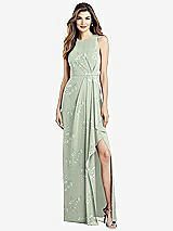 Alt View 1 Thumbnail - Vintage Primrose Sage Sleeveless Chiffon Dress with Draped Front Slit