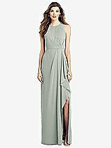 Front View Thumbnail - Willow Green Sleeveless Chiffon Dress with Draped Front Slit