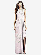 Front View Thumbnail - Watercolor Print Sleeveless Chiffon Dress with Draped Front Slit