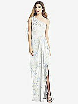 Alt View 1 Thumbnail - Bleu Garden One-Shoulder Chiffon Dress with Draped Front Slit