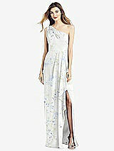 Front View Thumbnail - Bleu Garden One-Shoulder Chiffon Dress with Draped Front Slit