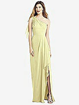 Alt View 1 Thumbnail - Butter Yellow One-Shoulder Chiffon Dress with Draped Front Slit