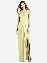 Front View Thumbnail - Butter Yellow One-Shoulder Chiffon Dress with Draped Front Slit