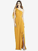 Alt View 1 Thumbnail - NYC Yellow One-Shoulder Chiffon Dress with Draped Front Slit