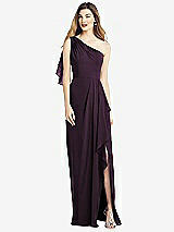 Alt View 1 Thumbnail - Aubergine One-Shoulder Chiffon Dress with Draped Front Slit