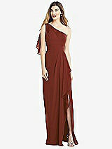 Alt View 1 Thumbnail - Auburn Moon One-Shoulder Chiffon Dress with Draped Front Slit