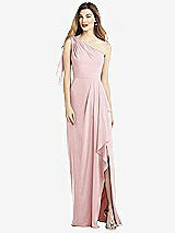 Alt View 1 Thumbnail - Ballet Pink One-Shoulder Chiffon Dress with Draped Front Slit