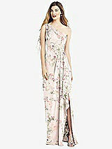 Alt View 1 Thumbnail - Blush Garden One-Shoulder Chiffon Dress with Draped Front Slit