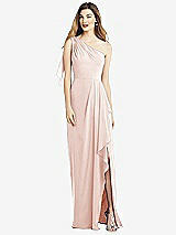 Alt View 1 Thumbnail - Blush One-Shoulder Chiffon Dress with Draped Front Slit