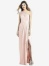 Front View Thumbnail - Blush One-Shoulder Chiffon Dress with Draped Front Slit