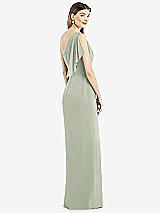 Rear View Thumbnail - Celadon One-Shoulder Chiffon Dress with Draped Front Slit