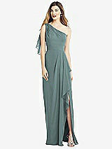 Alt View 1 Thumbnail - Icelandic One-Shoulder Chiffon Dress with Draped Front Slit