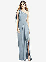 Alt View 1 Thumbnail - Mist One-Shoulder Chiffon Dress with Draped Front Slit