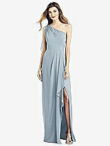 Front View Thumbnail - Mist One-Shoulder Chiffon Dress with Draped Front Slit