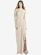 Alt View 1 Thumbnail - Oat One-Shoulder Chiffon Dress with Draped Front Slit