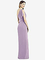 Rear View Thumbnail - Pale Purple One-Shoulder Chiffon Dress with Draped Front Slit