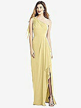 Alt View 1 Thumbnail - Pale Yellow One-Shoulder Chiffon Dress with Draped Front Slit