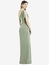 Rear View Thumbnail - Sage One-Shoulder Chiffon Dress with Draped Front Slit