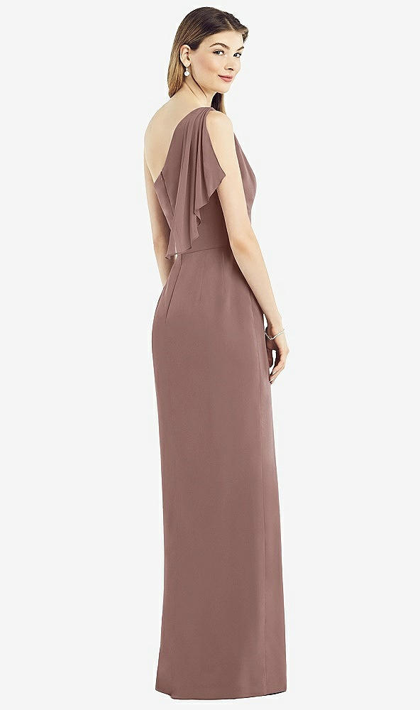 Back View - Sienna One-Shoulder Chiffon Dress with Draped Front Slit