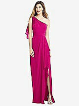 Alt View 1 Thumbnail - Think Pink One-Shoulder Chiffon Dress with Draped Front Slit