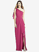 Alt View 1 Thumbnail - Tea Rose One-Shoulder Chiffon Dress with Draped Front Slit