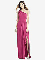 Front View Thumbnail - Tea Rose One-Shoulder Chiffon Dress with Draped Front Slit