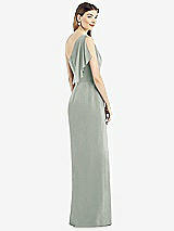 Rear View Thumbnail - Willow Green One-Shoulder Chiffon Dress with Draped Front Slit