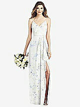 Front View Thumbnail - Bleu Garden Spaghetti Strap Draped Skirt Gown with Front Slit