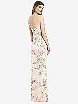 Rear View Thumbnail - Blush Garden Spaghetti Strap Draped Skirt Gown with Front Slit