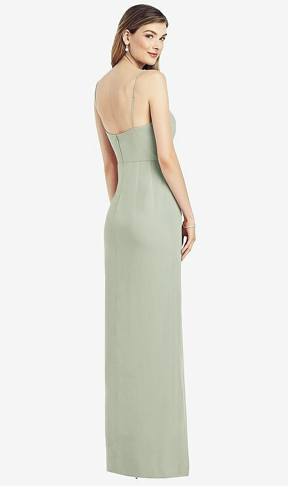 Back View - Celadon Spaghetti Strap Draped Skirt Gown with Front Slit