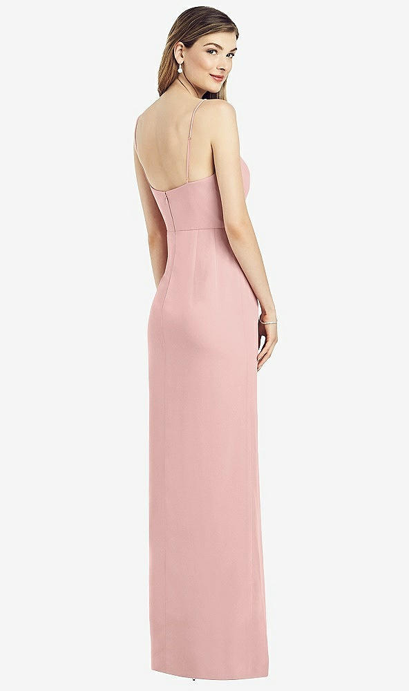 Back View - Rose - PANTONE Rose Quartz Spaghetti Strap Draped Skirt Gown with Front Slit