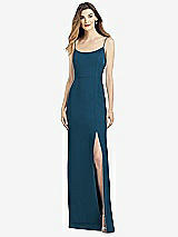 Alt View 1 Thumbnail - Atlantic Blue Spaghetti Strap V-Back Crepe Gown with Front Slit