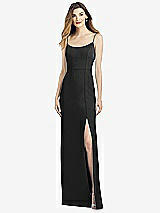 Alt View 1 Thumbnail - Black Spaghetti Strap V-Back Crepe Gown with Front Slit