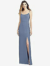 Alt View 1 Thumbnail - Larkspur Blue Spaghetti Strap V-Back Crepe Gown with Front Slit