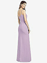 Rear View Thumbnail - Pale Purple Spaghetti Strap V-Back Crepe Gown with Front Slit