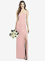 Front View Thumbnail - Rose - PANTONE Rose Quartz Spaghetti Strap V-Back Crepe Gown with Front Slit