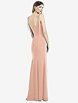 Rear View Thumbnail - Pale Peach Flat Tie-Shoulder Crepe Trumpet Gown with Front Slit