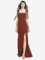 Front View Thumbnail - Auburn Moon Flat Tie-Shoulder Crepe Trumpet Gown with Front Slit