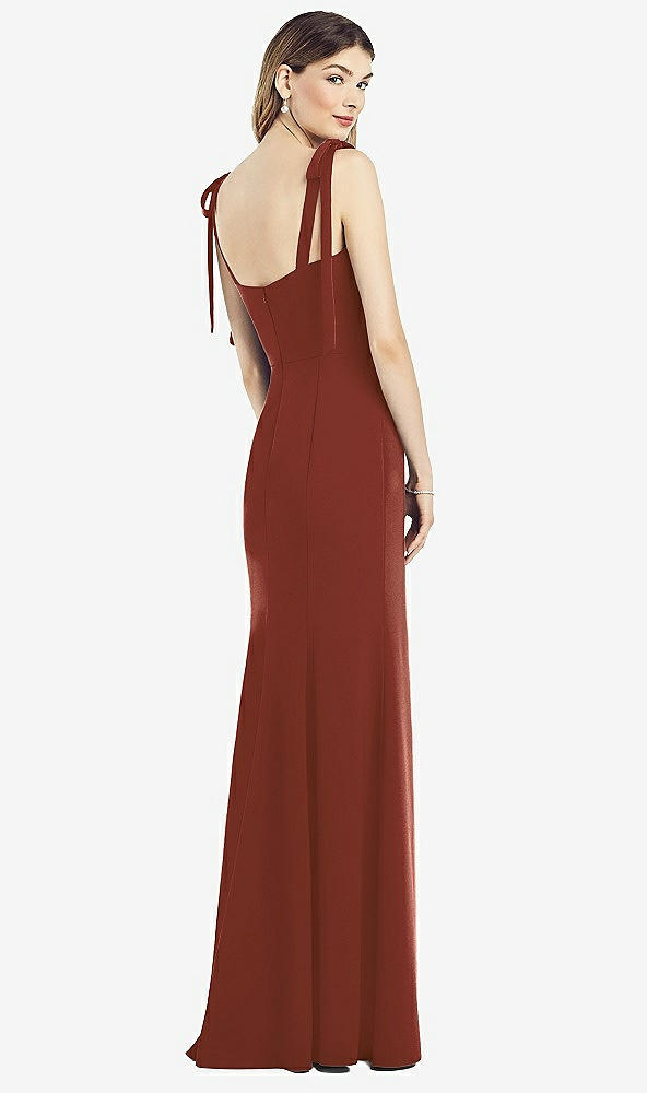 Back View - Auburn Moon Flat Tie-Shoulder Crepe Trumpet Gown with Front Slit