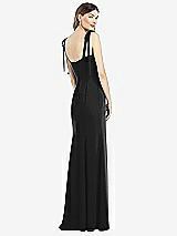 Rear View Thumbnail - Black Flat Tie-Shoulder Crepe Trumpet Gown with Front Slit