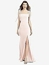 Front View Thumbnail - Blush Flat Tie-Shoulder Crepe Trumpet Gown with Front Slit