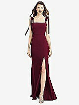 Front View Thumbnail - Cabernet Flat Tie-Shoulder Crepe Trumpet Gown with Front Slit