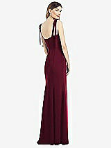 Rear View Thumbnail - Cabernet Flat Tie-Shoulder Crepe Trumpet Gown with Front Slit