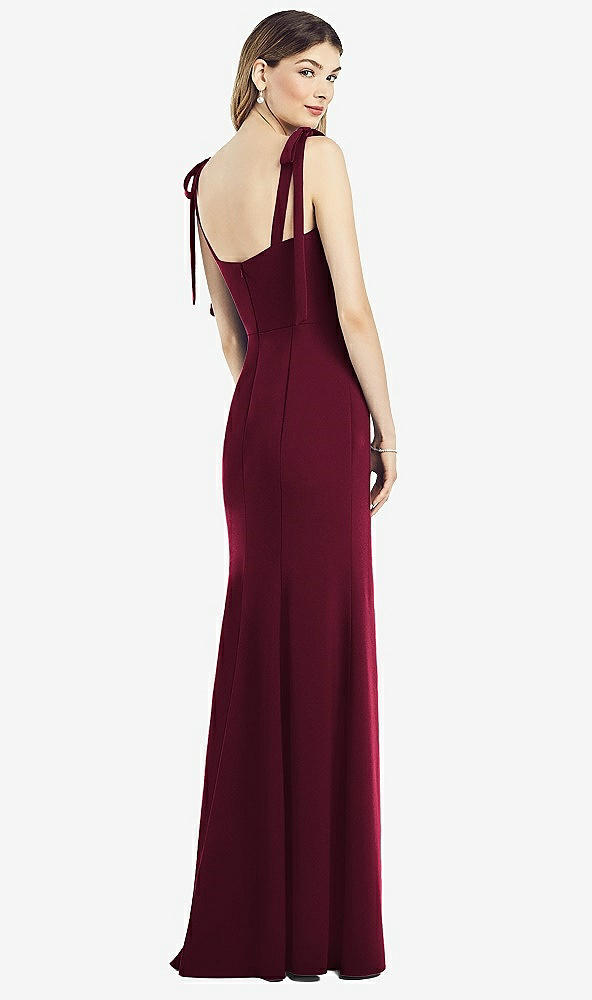 Back View - Cabernet Flat Tie-Shoulder Crepe Trumpet Gown with Front Slit