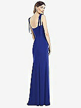 Rear View Thumbnail - Cobalt Blue Flat Tie-Shoulder Crepe Trumpet Gown with Front Slit