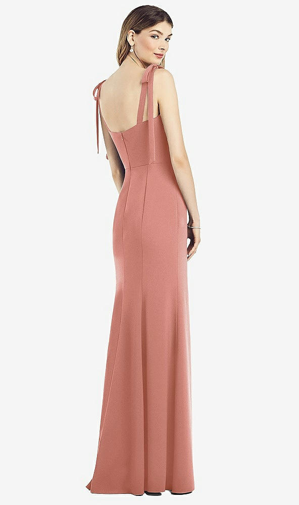 Back View - Desert Rose Flat Tie-Shoulder Crepe Trumpet Gown with Front Slit