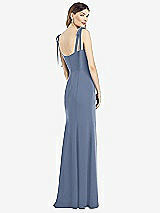 Rear View Thumbnail - Larkspur Blue Flat Tie-Shoulder Crepe Trumpet Gown with Front Slit