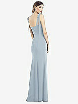 Rear View Thumbnail - Mist Flat Tie-Shoulder Crepe Trumpet Gown with Front Slit